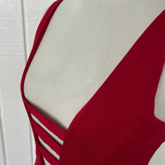 Charlotte Russe Women 90-Y2k Sleeveless Caged Bodysuit Red Cyber Club Rave Small - Picture 3 of 7